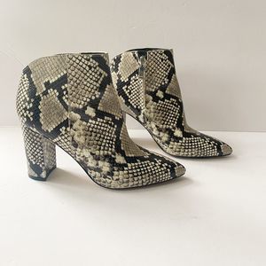 Marc Fischer Snake Print Western Cream Ankle Booties